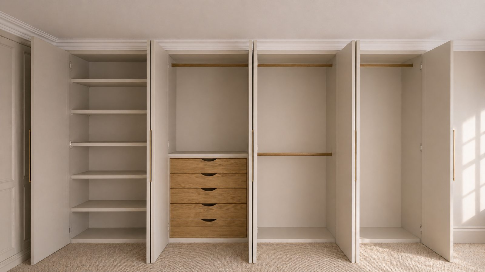 Open fitted wardrobe interior