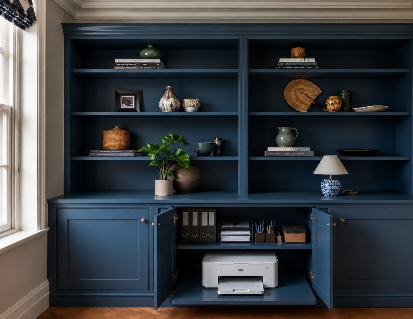 Bespoke home office shelving and printer storage