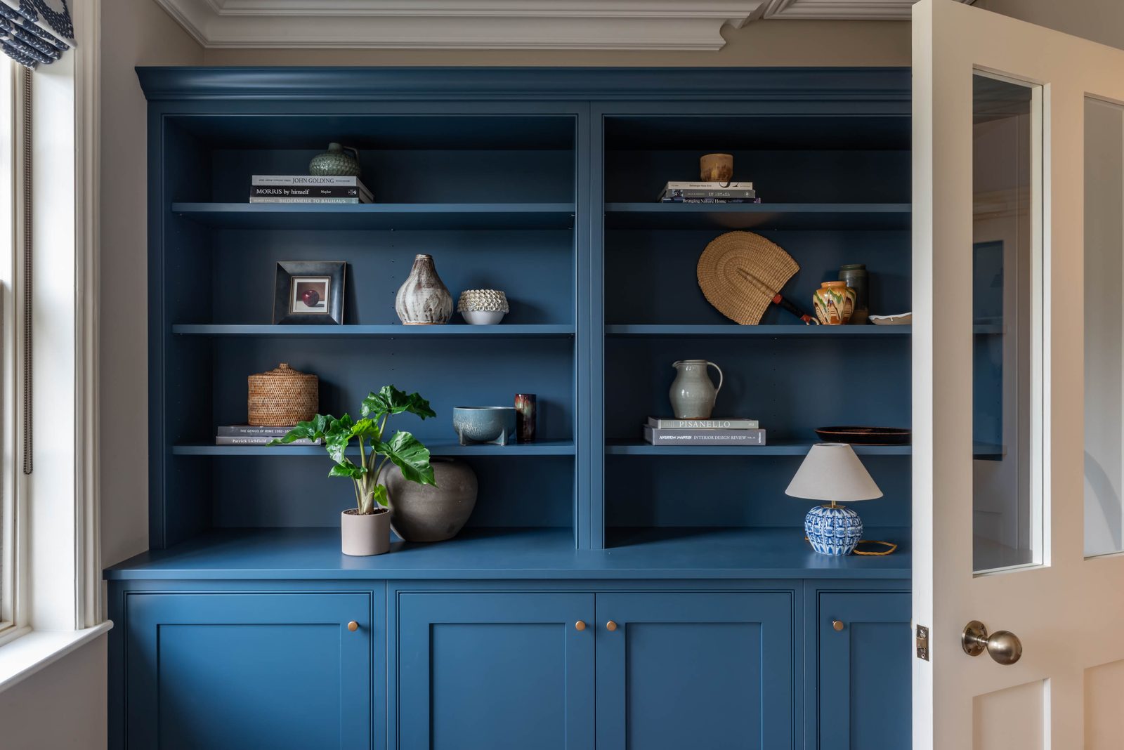 Blue bespoke fitted shelving